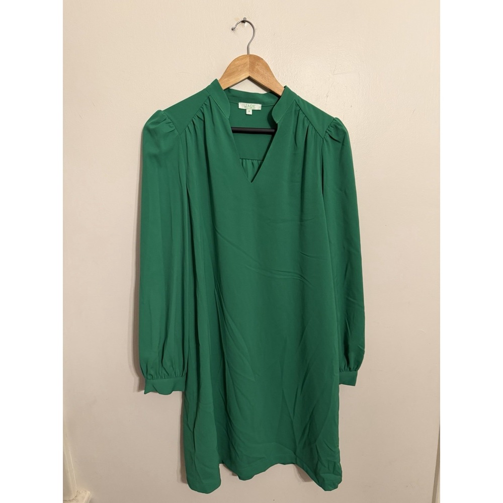 Jade Melody Tam Women's Green Long Puff Sleeve Shift Dress Size Medium